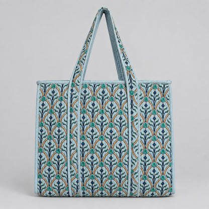 Light Blue Cotton quilted tote bag 