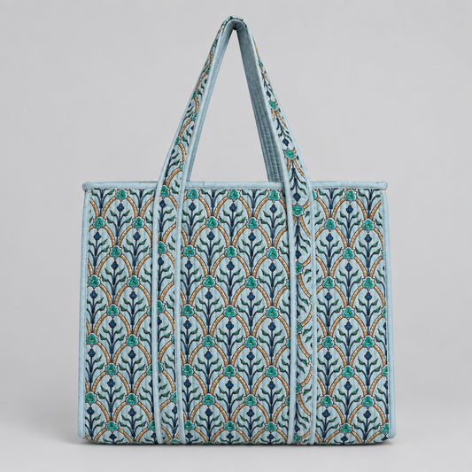 Light Blue Cotton quilted tote bag 