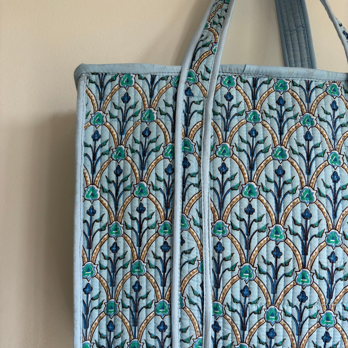Light Blue Cotton quilted tote bag 