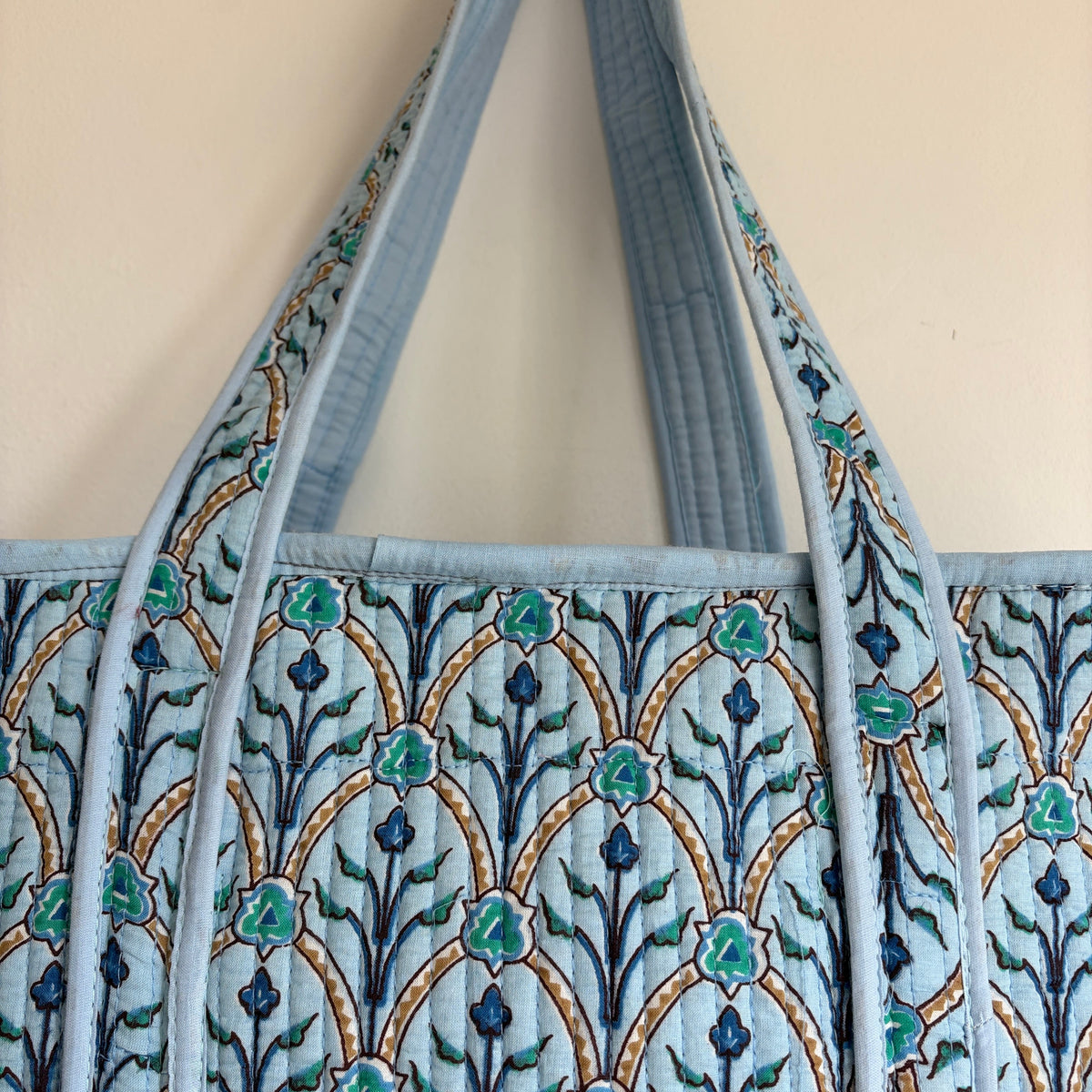 Light Blue Cotton quilted tote bag 