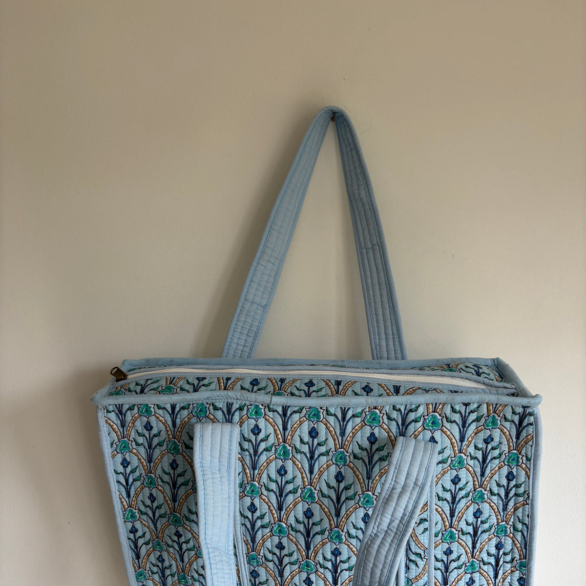 Light Blue Cotton quilted tote bag 