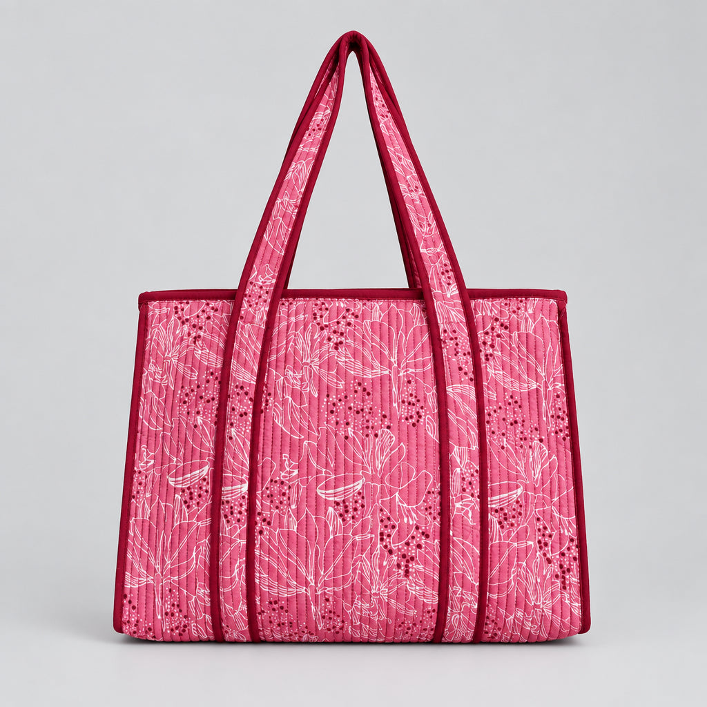 Pink Floral Cotton Quilted Tote bag