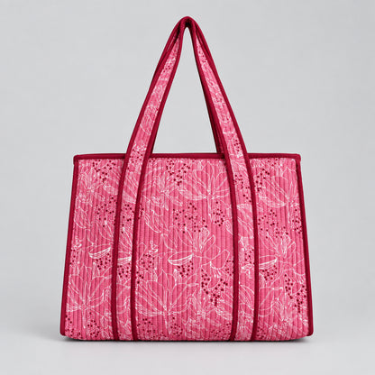 Pink Floral Cotton Quilted Tote bag