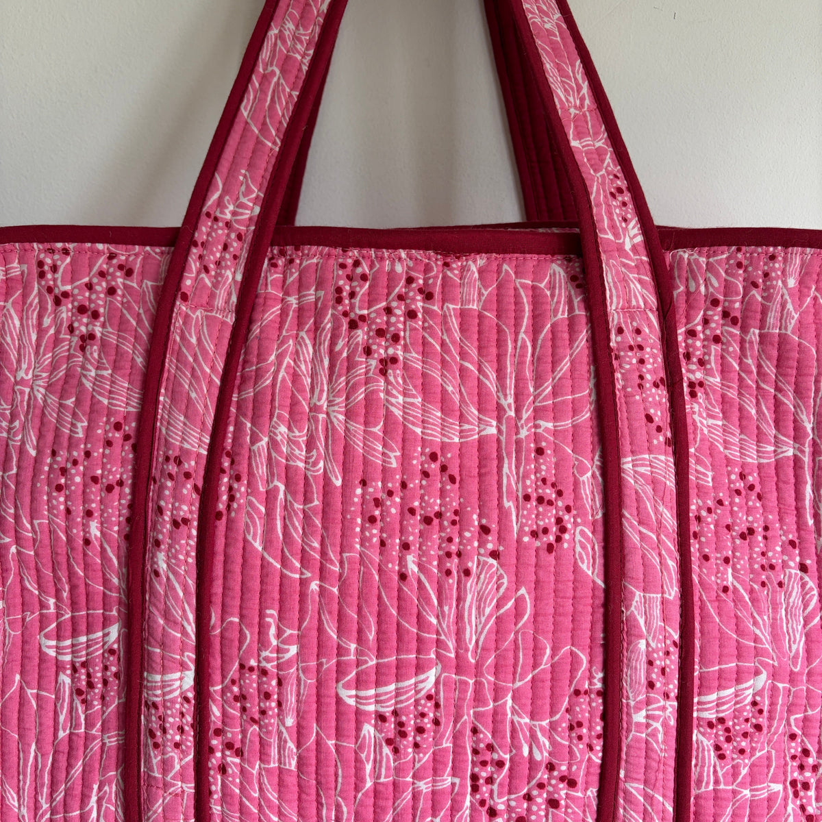 Pink Floral Cotton Quilted Tote bag