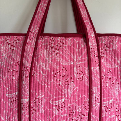Pink Floral Cotton Quilted Tote bag