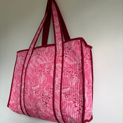 Pink Floral Cotton Quilted Tote bag
