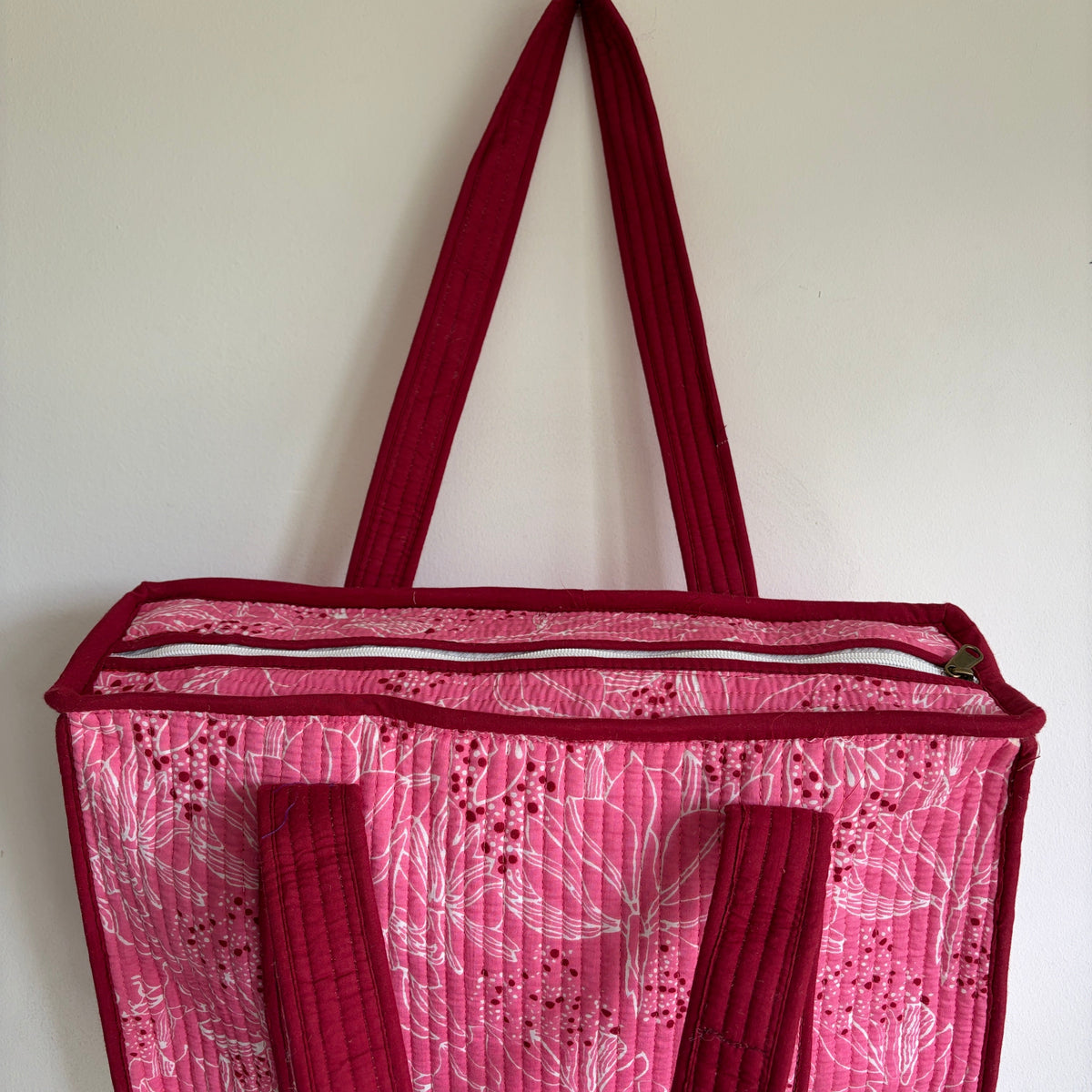 Pink Floral Cotton Quilted Tote bag