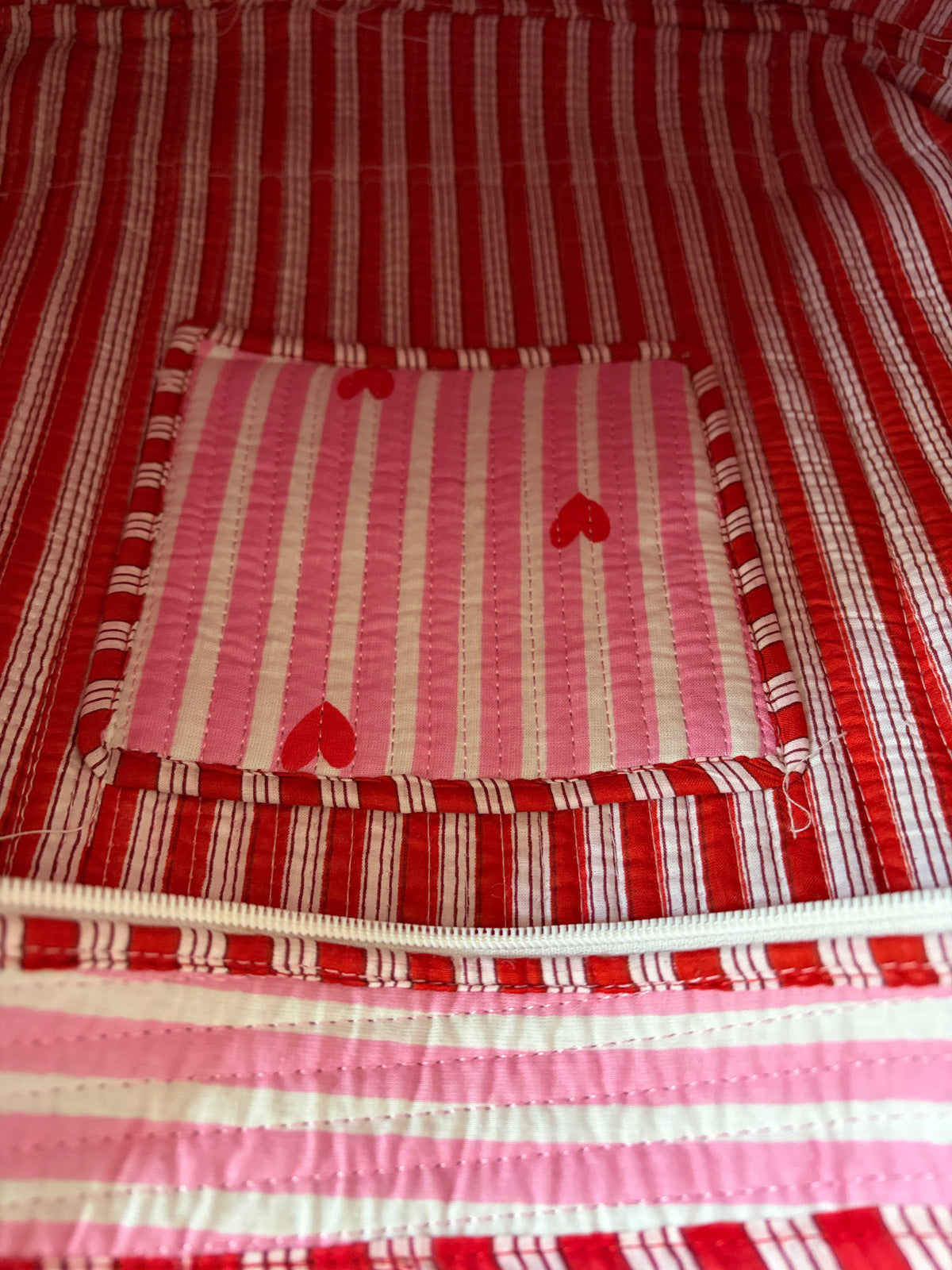 Pink Stripe & Heart Quilted Tote Bag