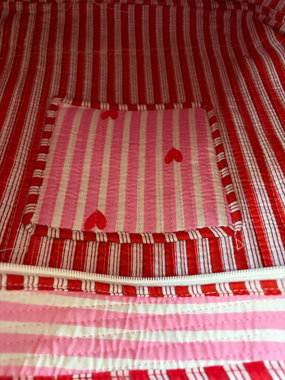Pink Stripe & Heart Quilted Tote Bag