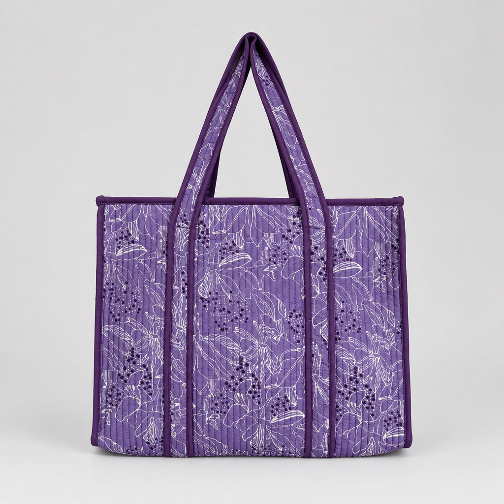 Purple Floral Quilted Tote Bag
