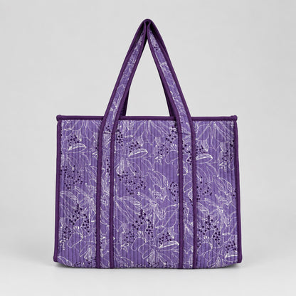 Purple Floral Quilted Tote Bag