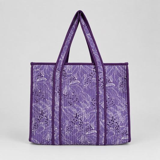 Purple Floral Quilted Tote Bag