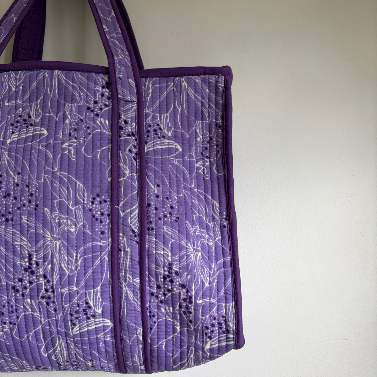 Purple Floral Quilted Tote Bag