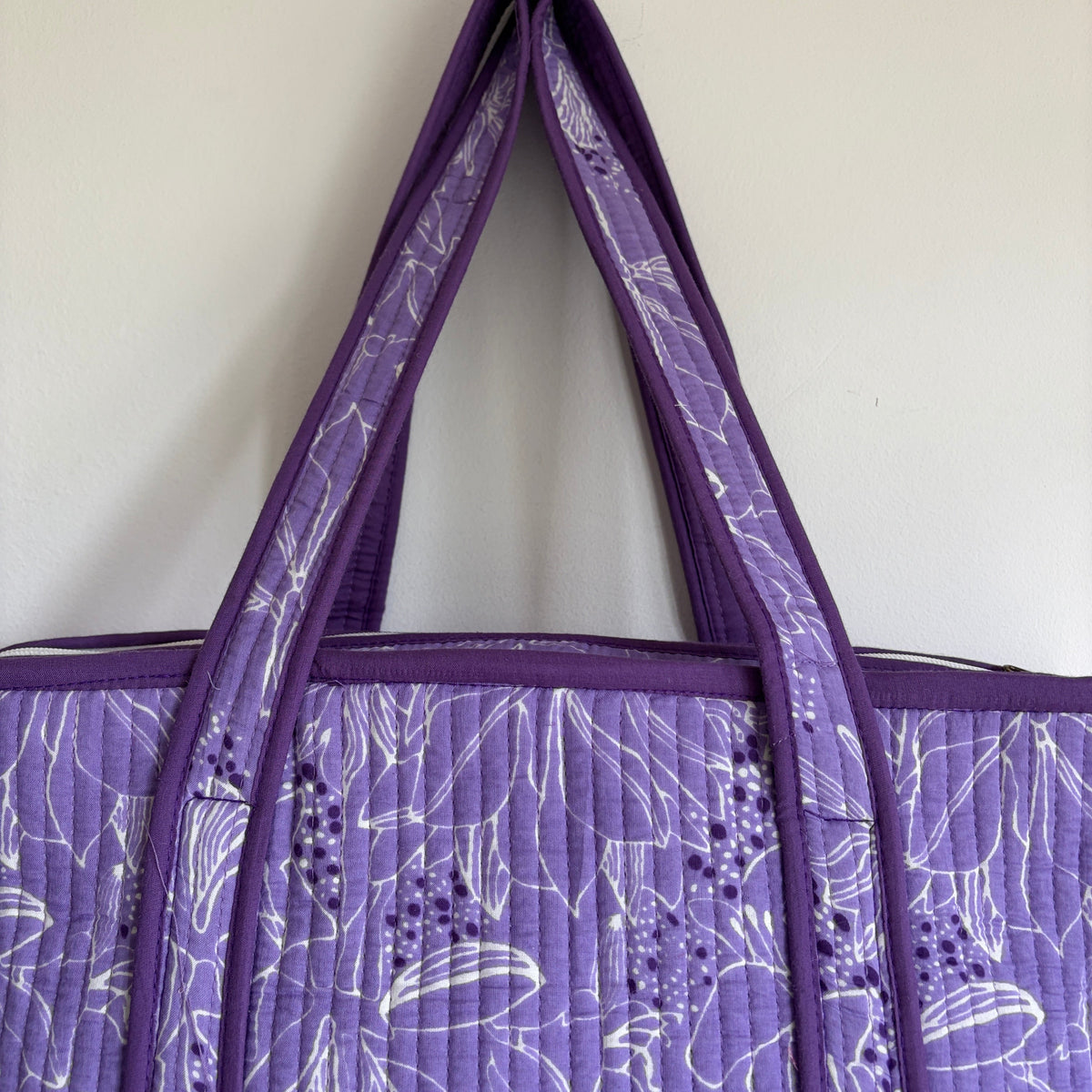 Purple Floral Quilted Tote Bag