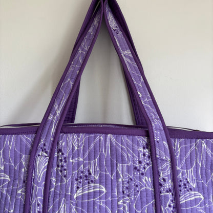 Purple Floral Quilted Tote Bag