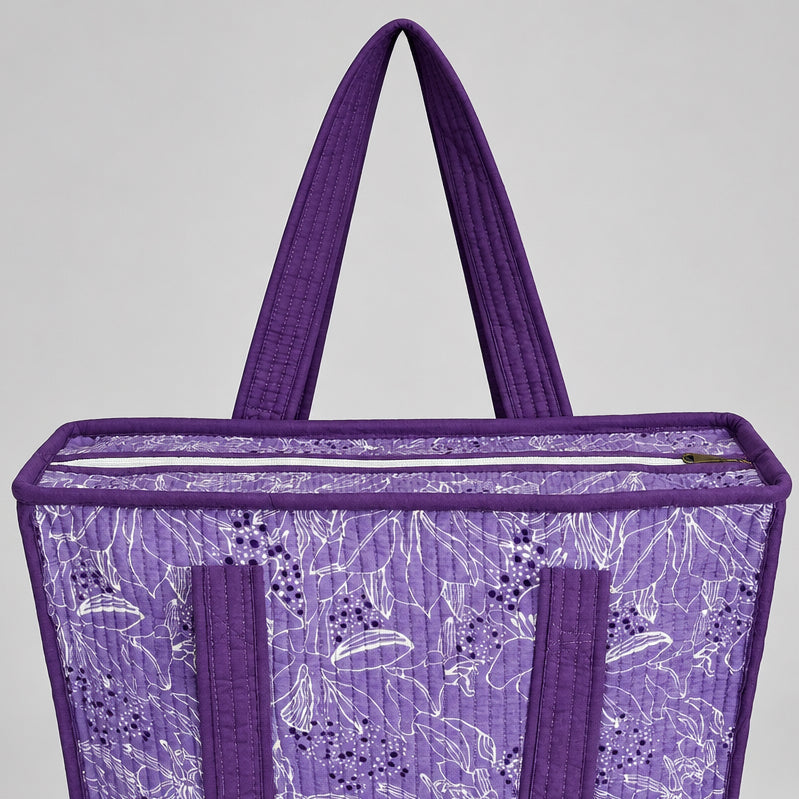 Purple Floral Quilted Tote Bag