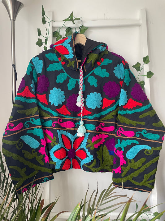 Colorful patterned Cotton Fabric Embroidery Hoodie
