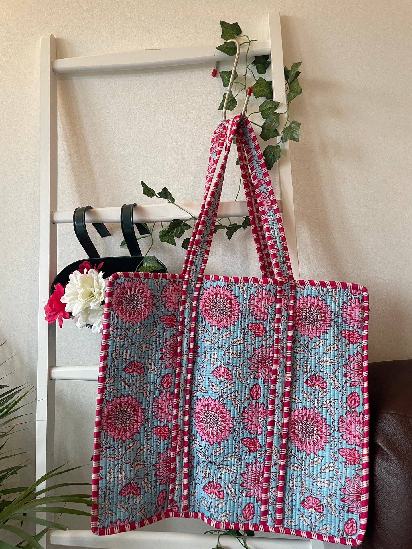 Hand Block Print Cotton Quilted Tote Bag