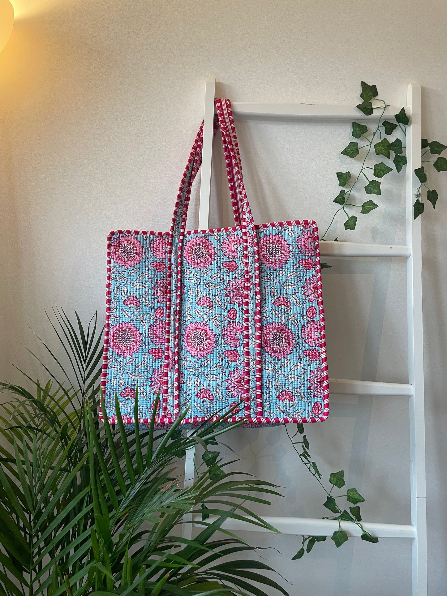 Hand Block Print Cotton Quilted Tote Bag