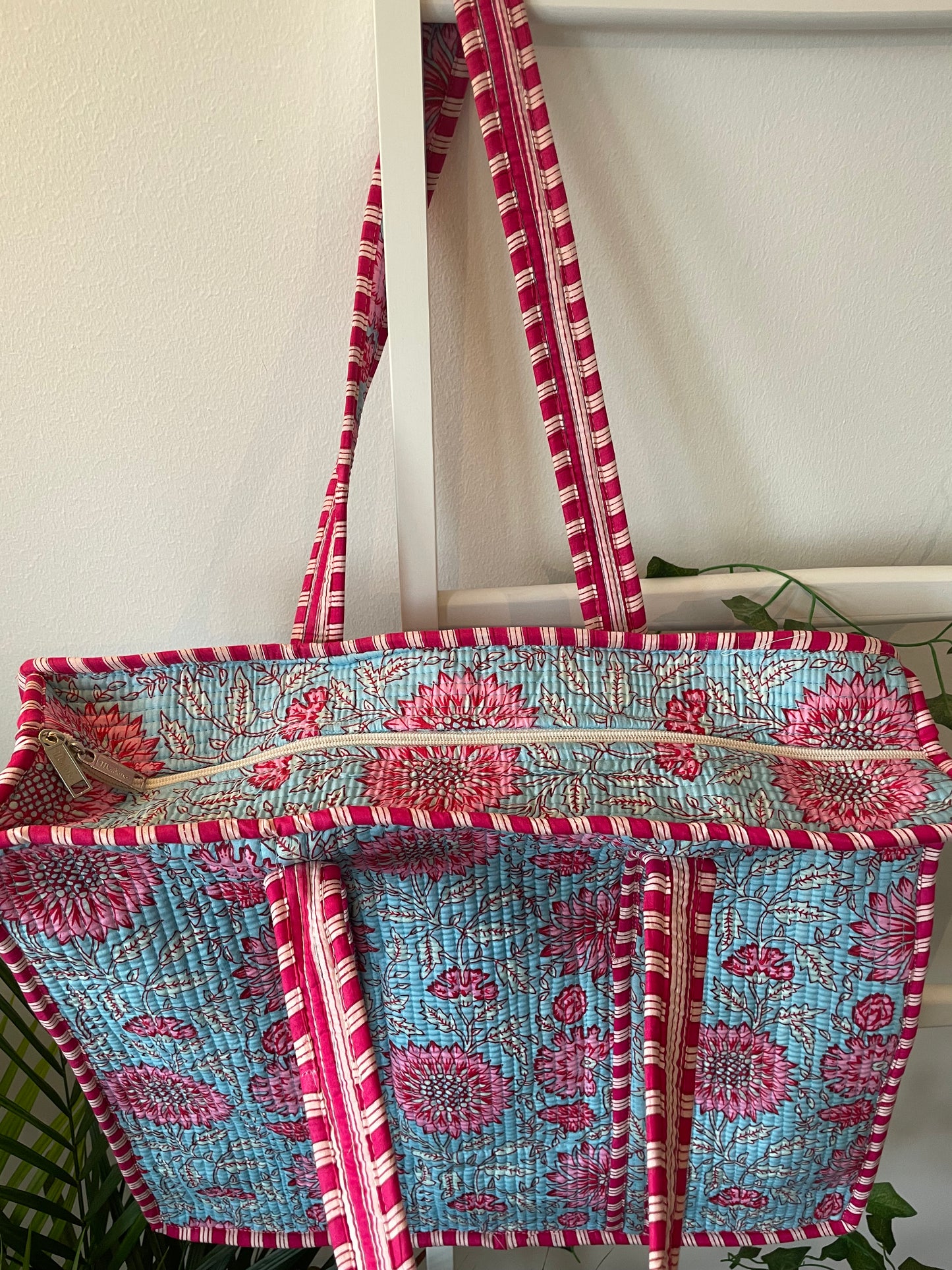 Hand Block Print Cotton Quilted Tote Bag