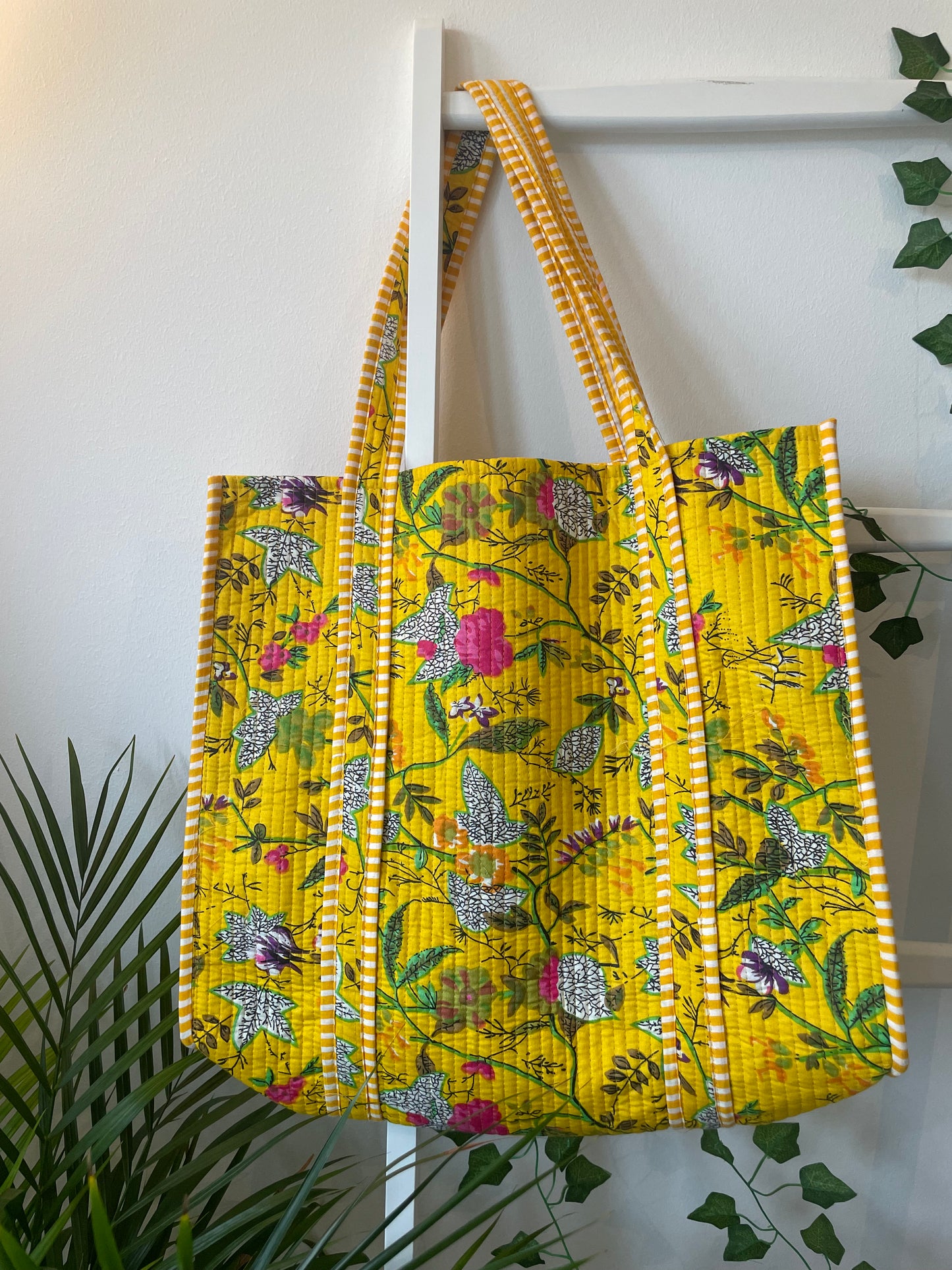 Quilted Block Print Tote Bag