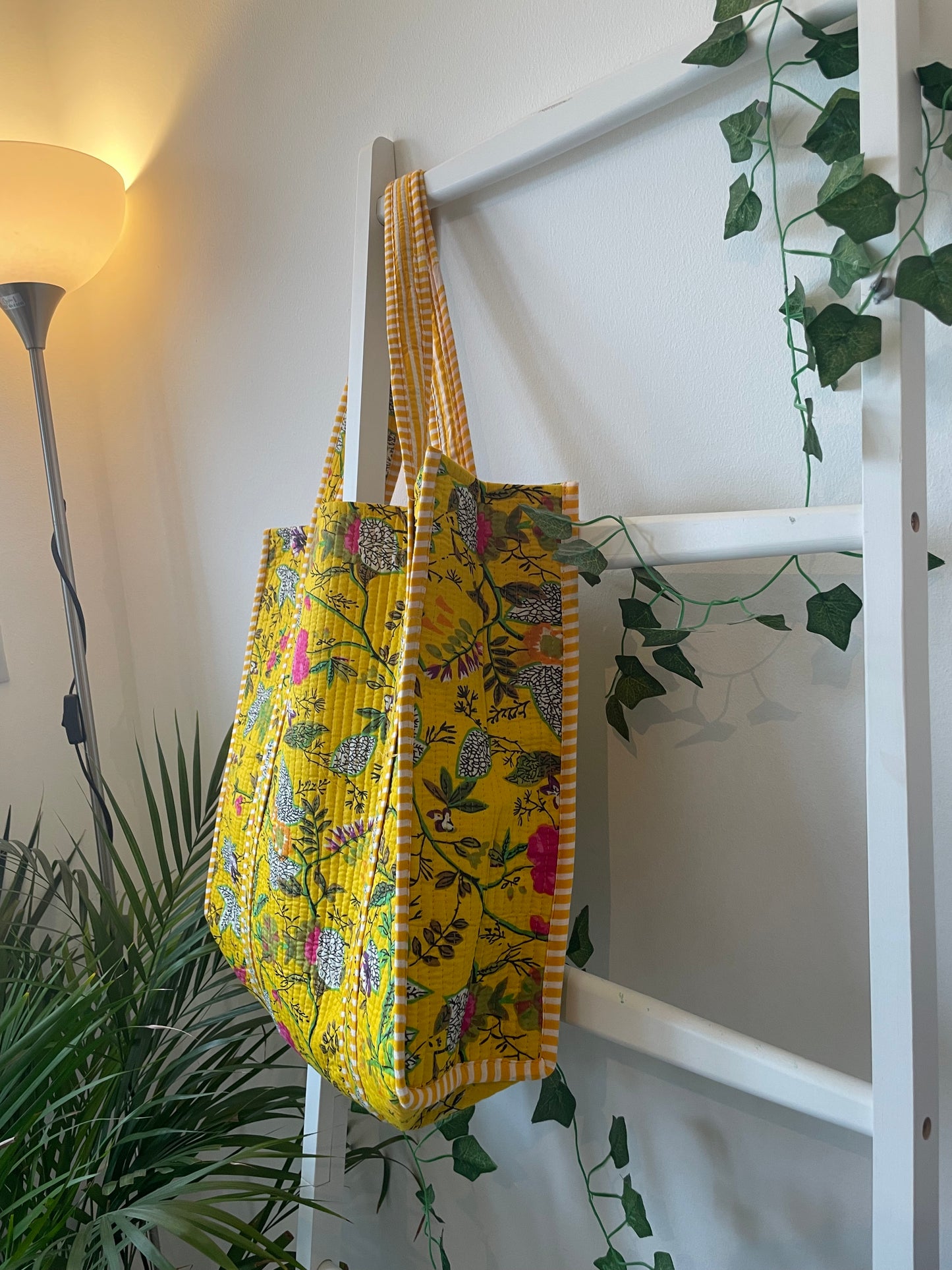 Quilted Block Print Tote Bag