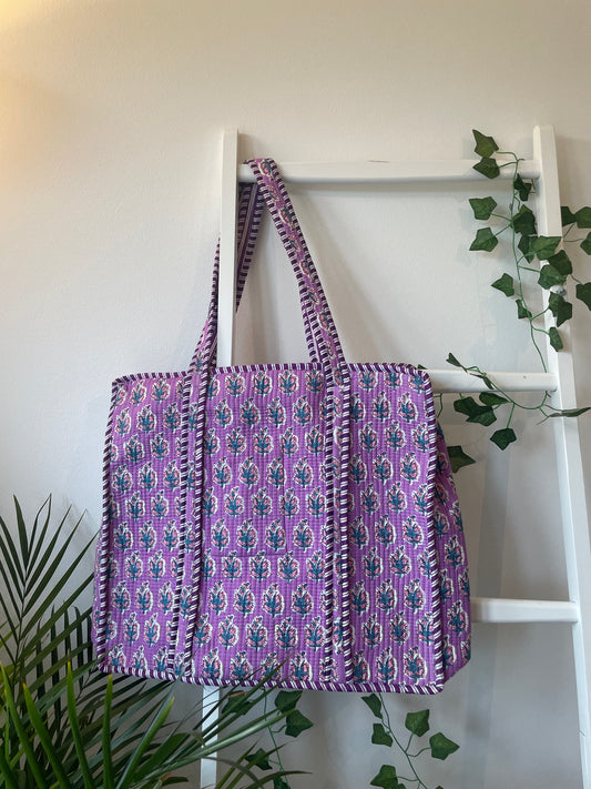 Quilted Cotton Handprinted Reversible Large Tote Bag