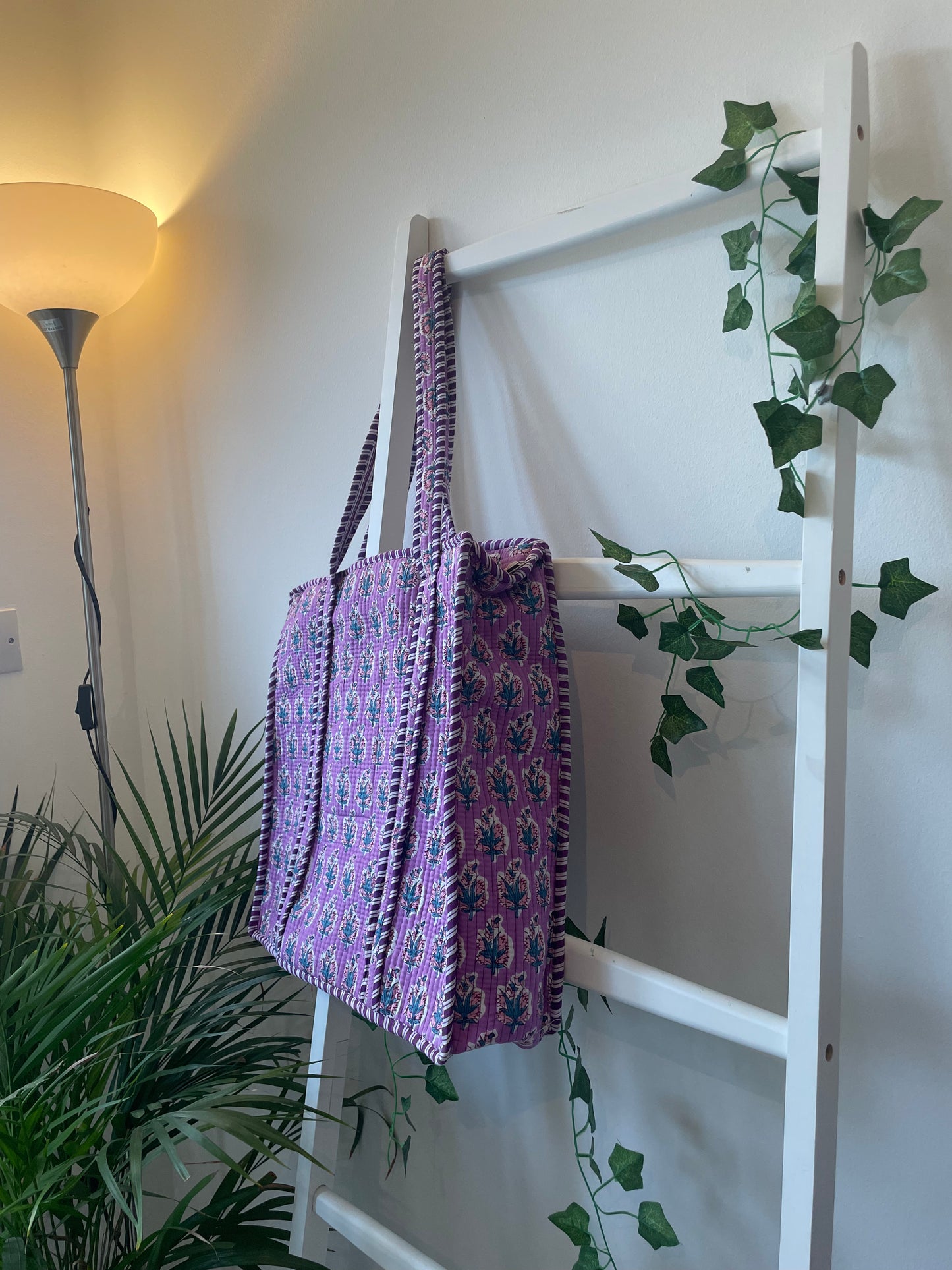 Quilted Cotton Handprinted Reversible Large Tote Bag