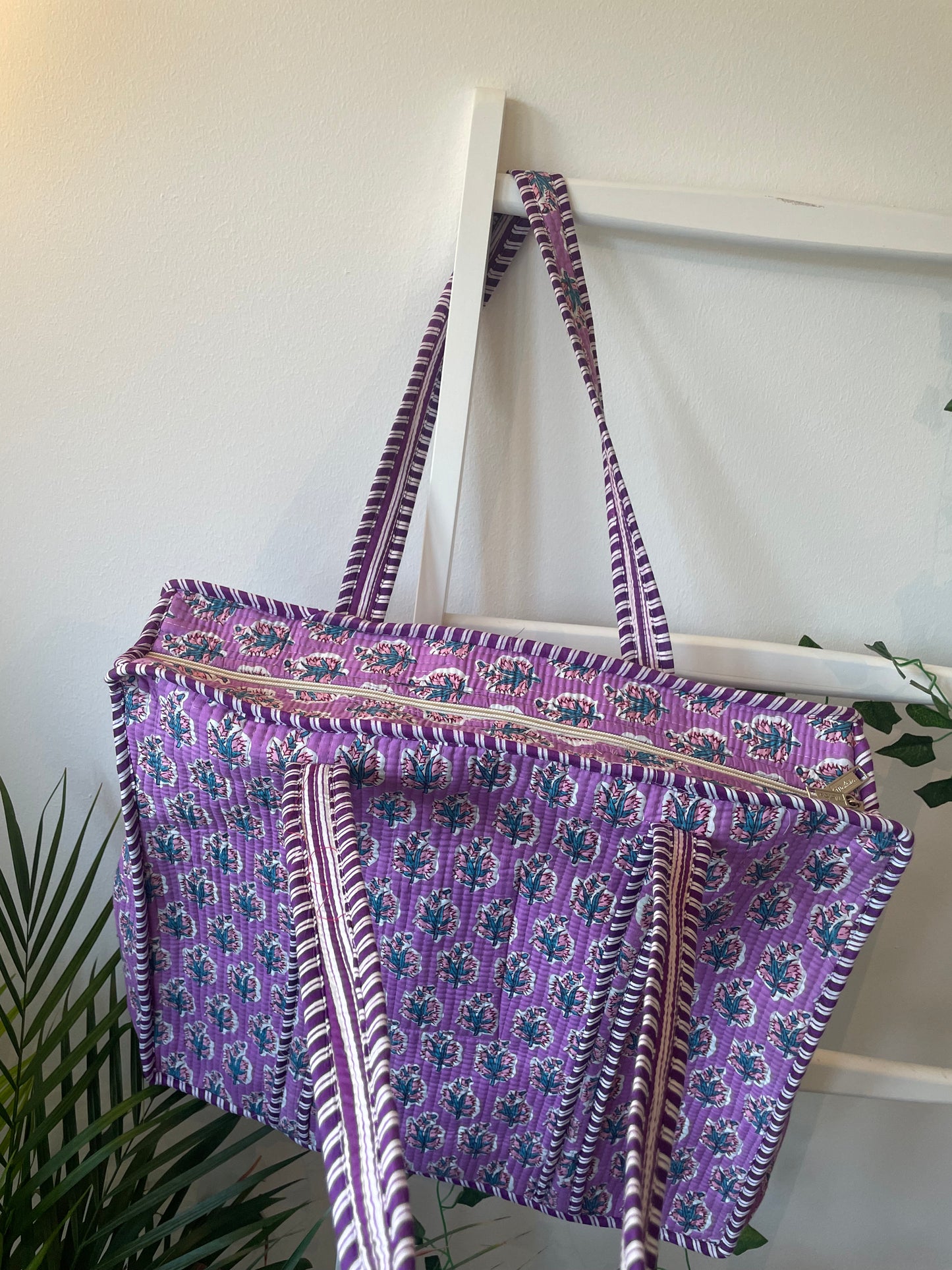 Quilted Cotton Handprinted Reversible Large Tote Bag