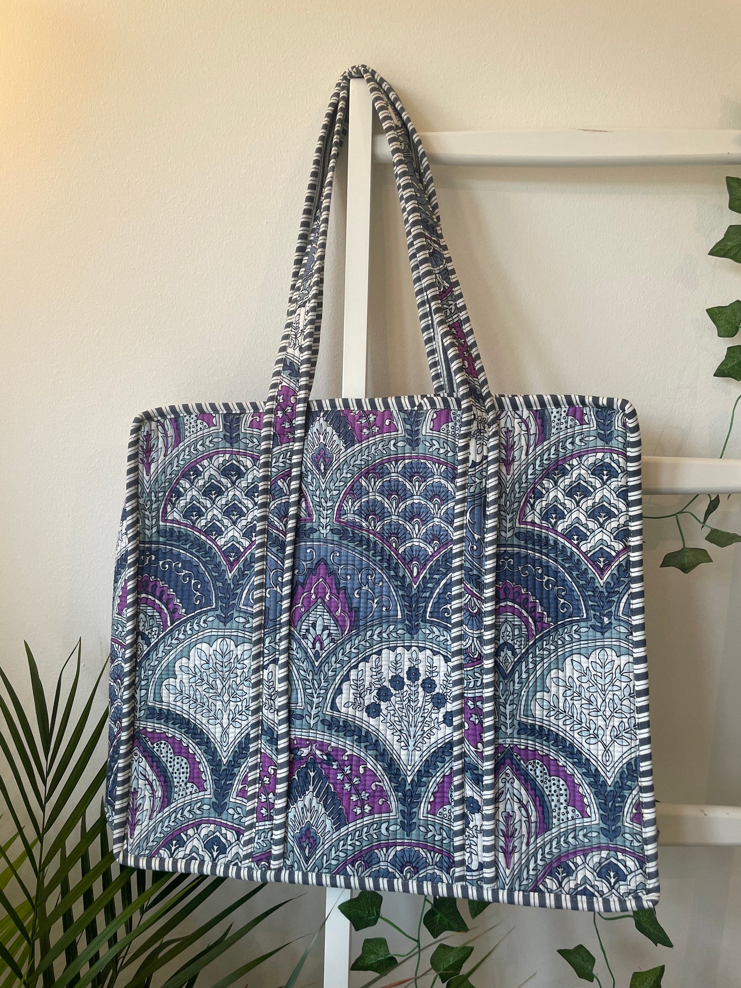 Block Print Cotton Quilted reversible Tote Bag