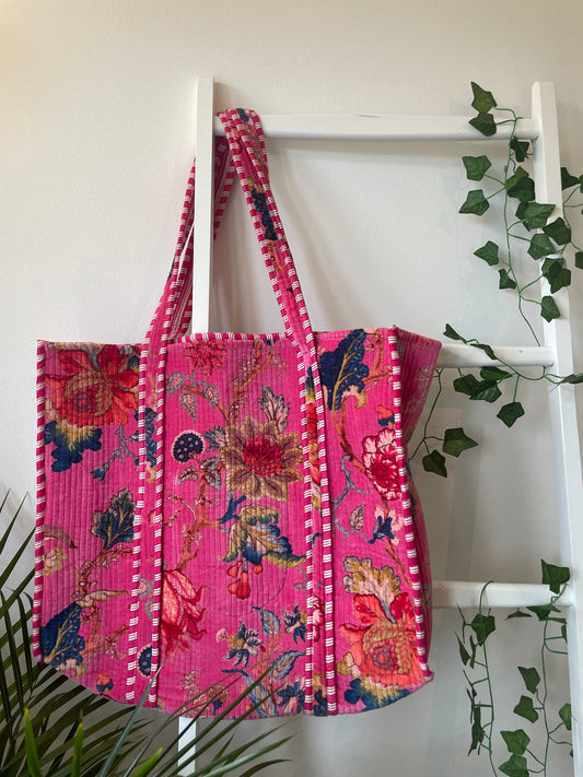 Boho Style Velvet Quilted Tote Bag