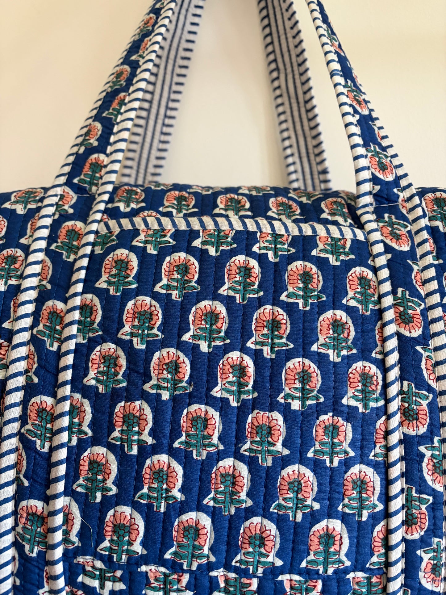 Blue quilted duffle bag UK full design printed travel bag