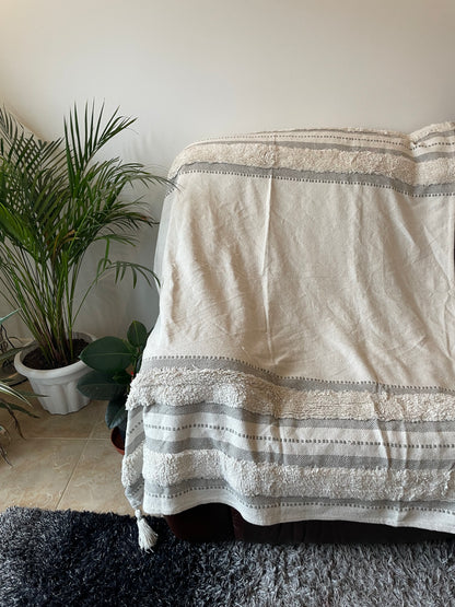 White Tufted Throw Cotton Blanket,Tufted Bedroom Throw Blanket Artofakind