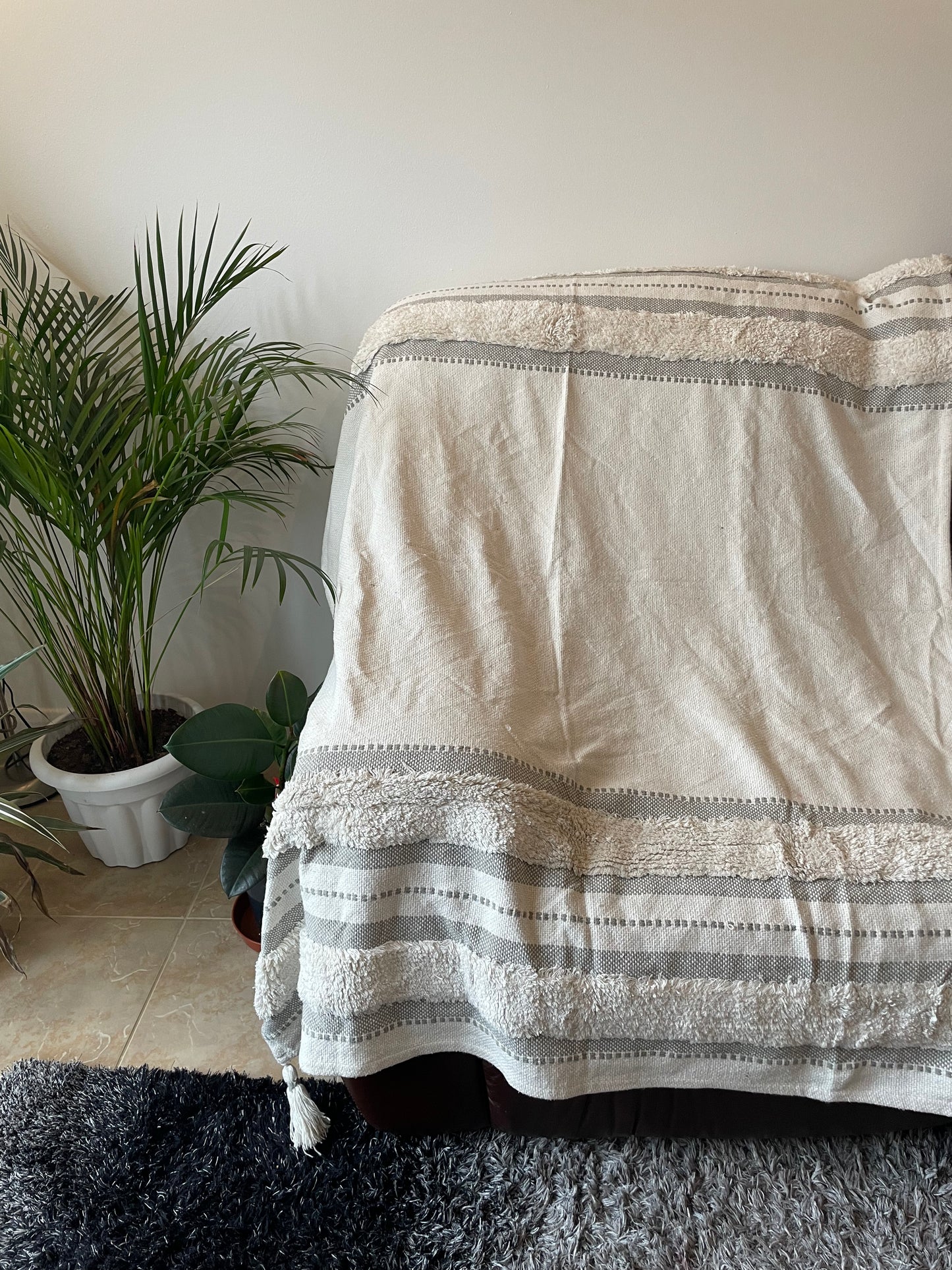 White Tufted Throw Cotton Blanket,Tufted Bedroom Throw Blanket Artofakind