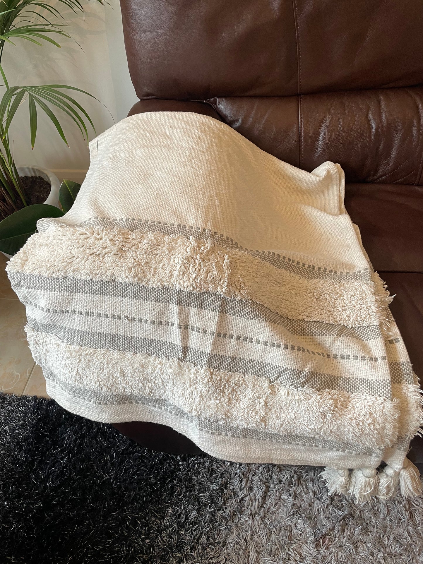 White Tufted Throw Cotton Blanket,Tufted Bedroom Throw Blanket Artofakind