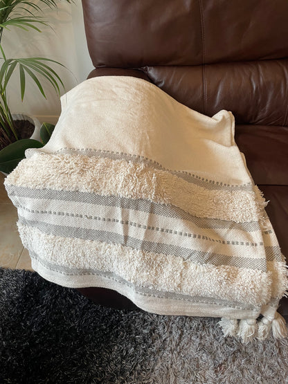 White Tufted Throw Cotton Blanket,Tufted Bedroom Throw Blanket Artofakind