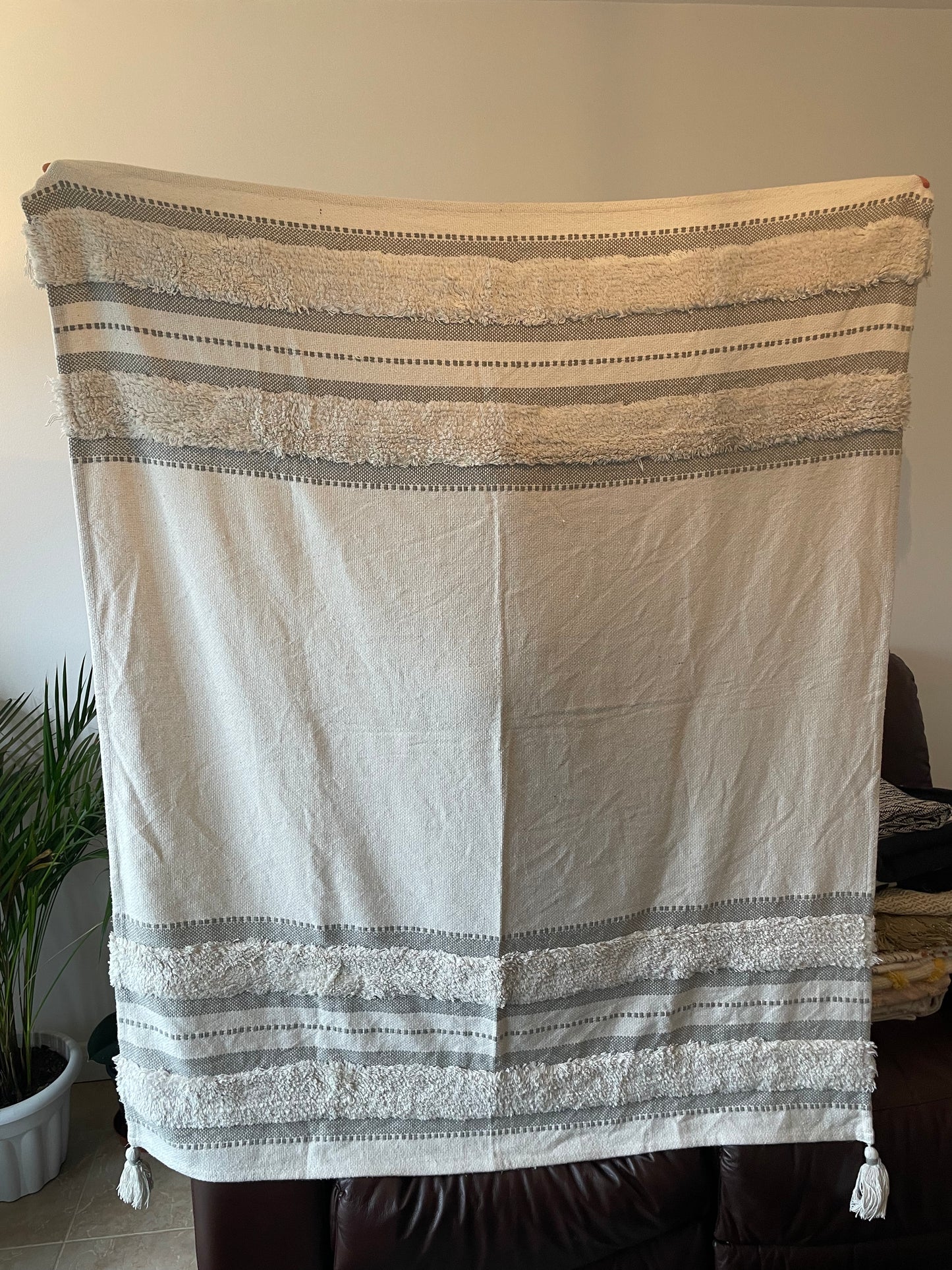 White Tufted Throw Cotton Blanket,Tufted Bedroom Throw Blanket