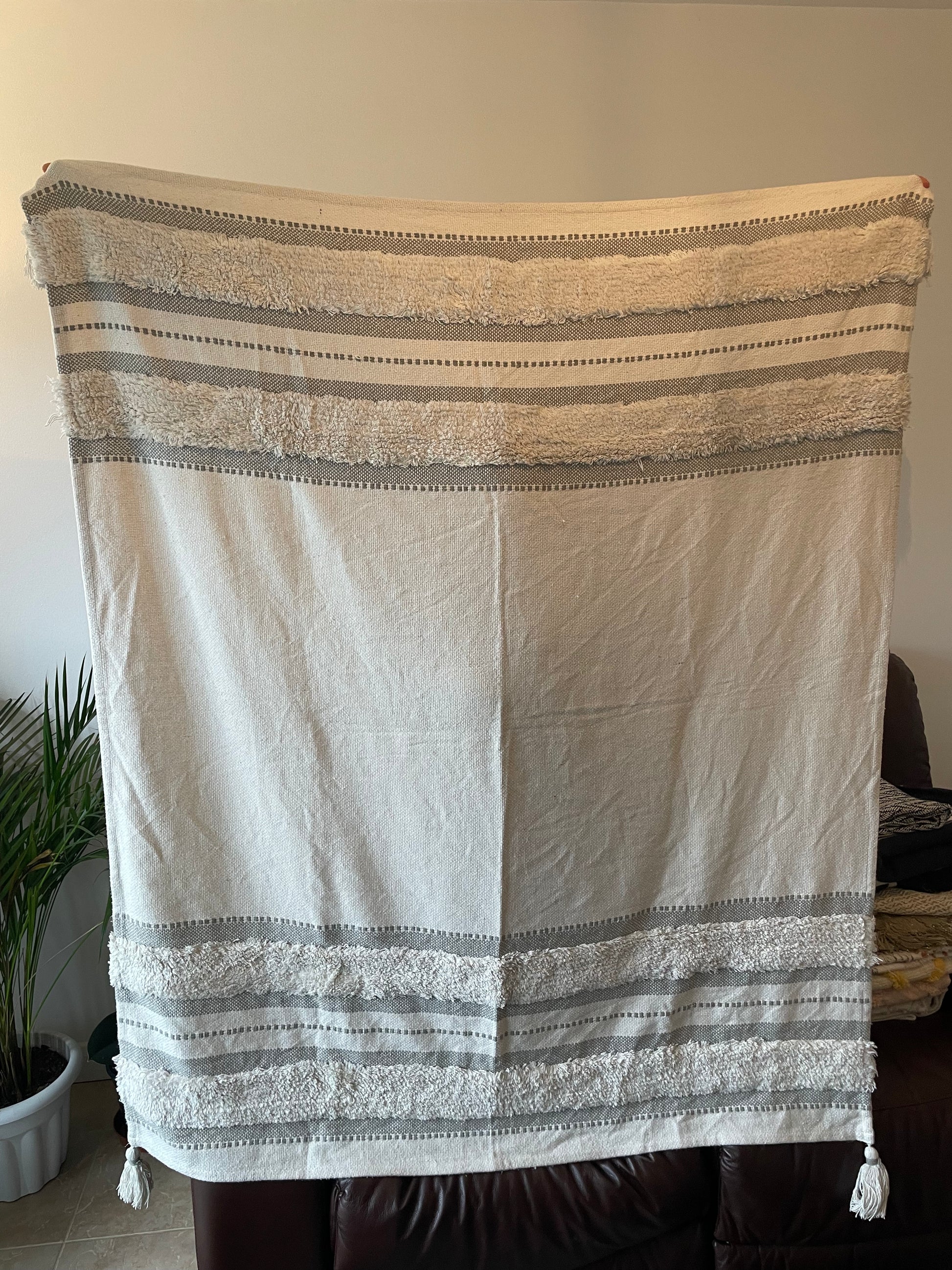 White Tufted Throw Cotton Blanket,Tufted Bedroom Throw Blanket Artofakind