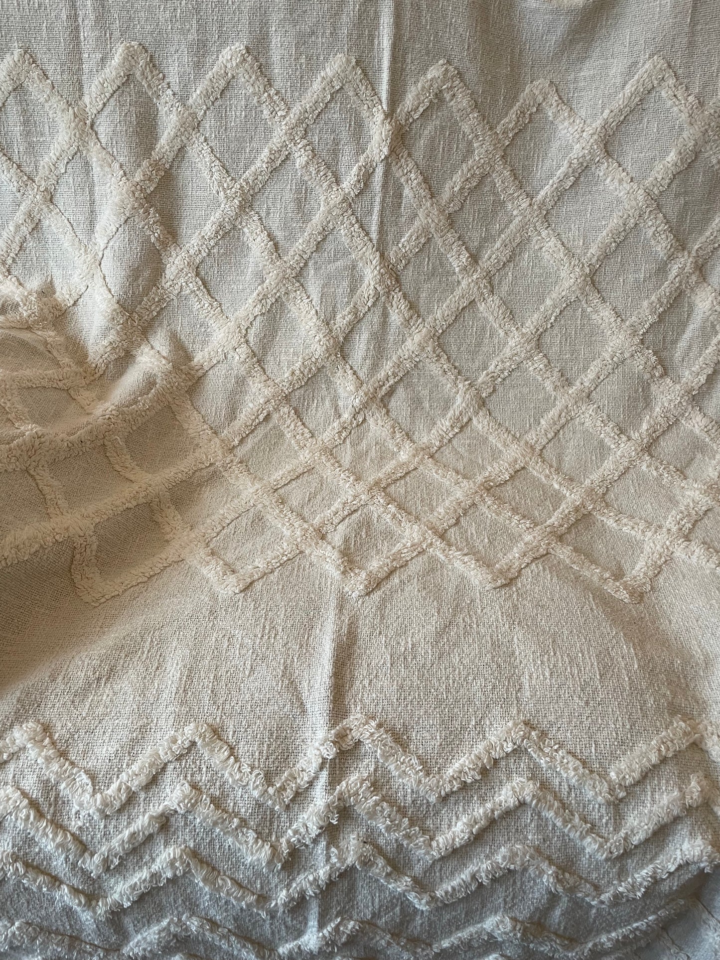 White Tufted Throw Blanket Natural Raw Cotton Hand Woven Tufted Textured Bedding Throw Blanket