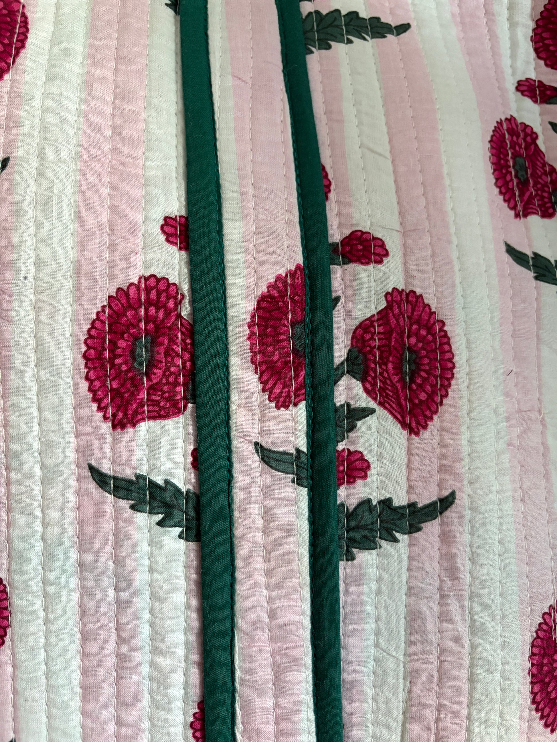 Quilted bag with floral embroidery on a mannequin close view