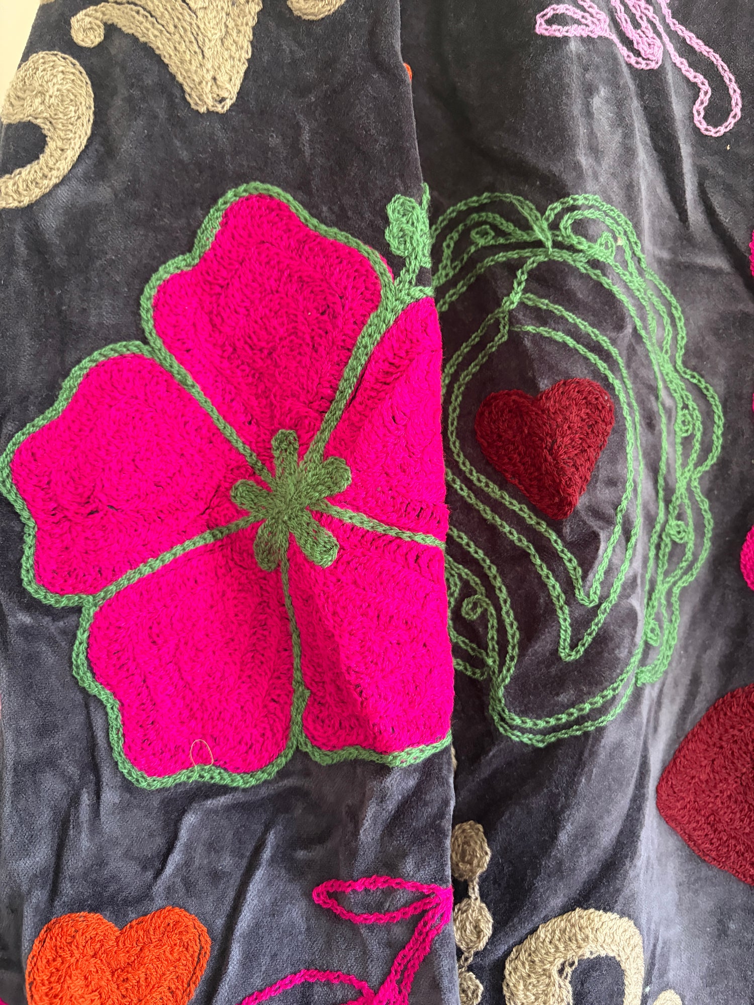 Velvet Suzani Embroidery Jacket - Grey & Pink Floral