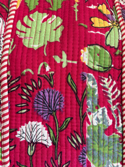 Pink cotton quilted tote bag UK handle detail lightweight tote