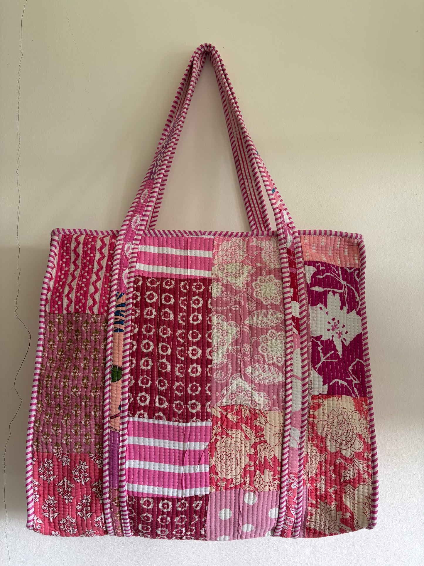 Pink cotton tote bag UK back view printed cotton design