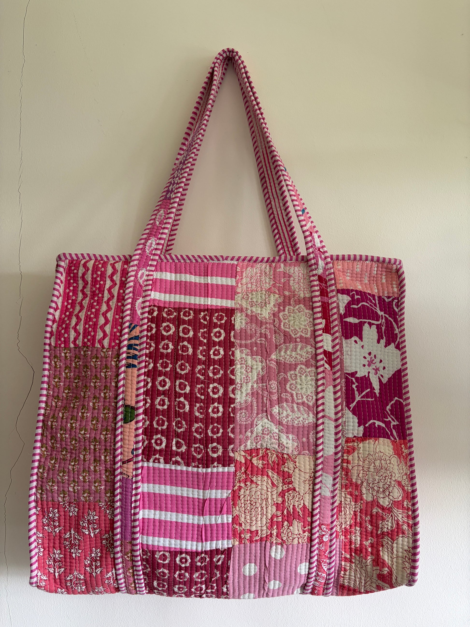 Pink cotton tote bag UK back view printed cotton design