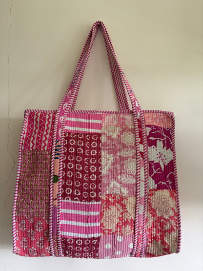Pink cotton tote bag UK back view printed cotton design