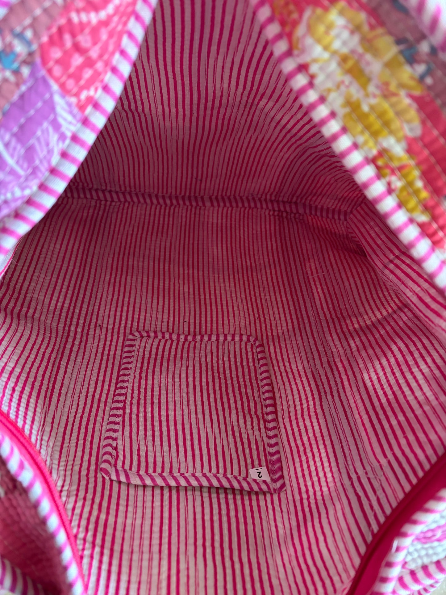 Pink cotton tote bag UK inside compartment cotton lining