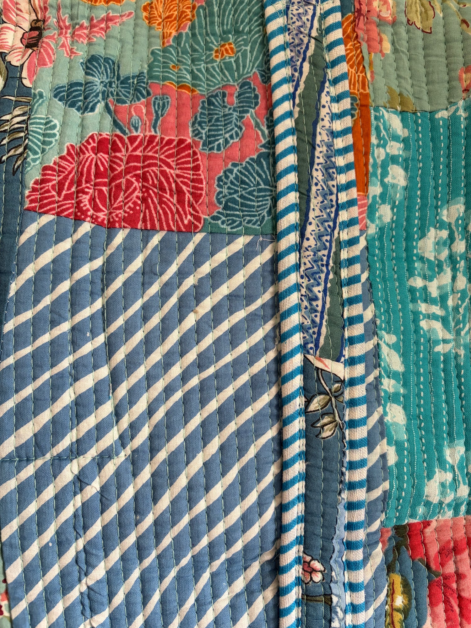 Hand Block Printed Quilted Cotton Tote bags - Blue