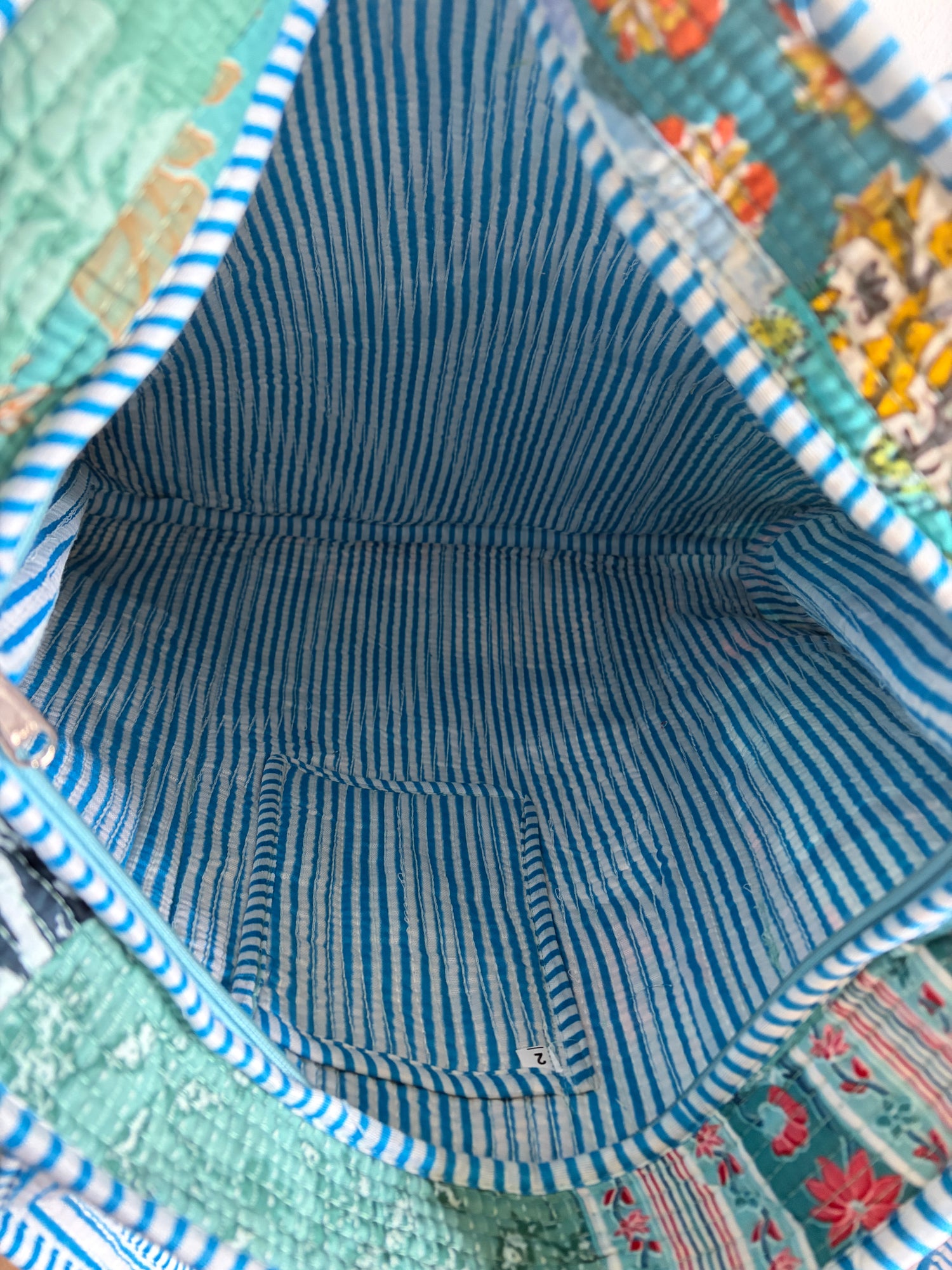 Hand Block Printed Quilted Cotton Tote bags - Blue