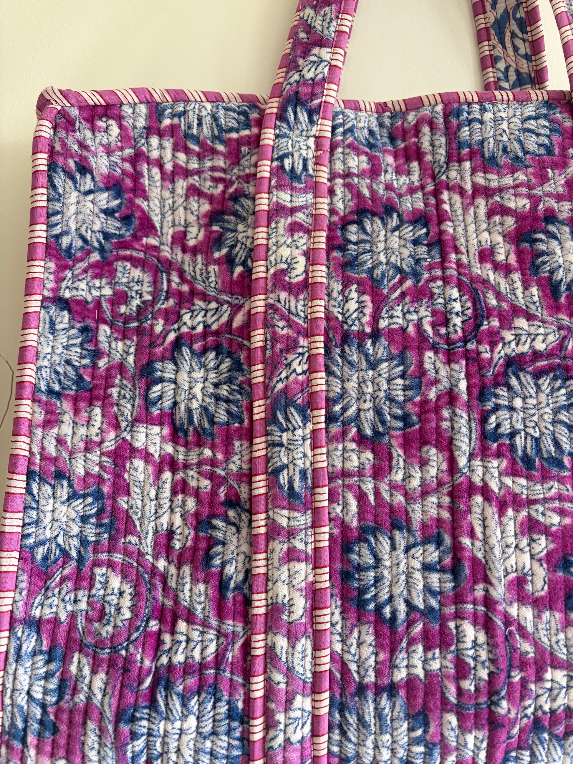 Purple floral velvet tote bag UK back view floral embroidery design