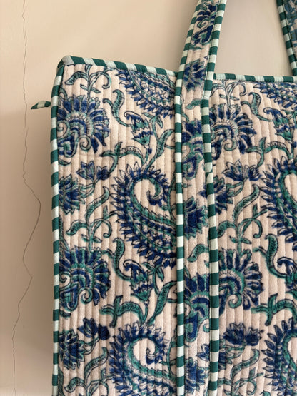 Off white velvet tote bag UK close up floral pattern handmade bag